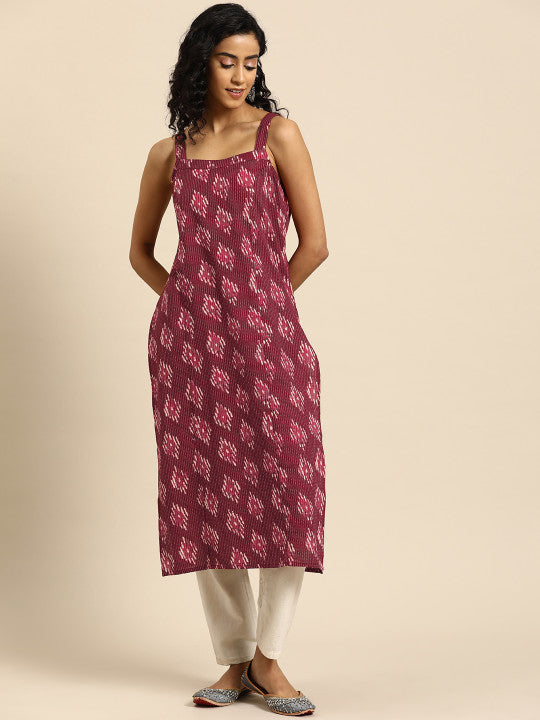 anayna Women Printed Kantha Work Kurta
