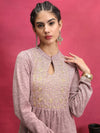 Vishudh Pink Floral Embroidered Mandarin Collar Kurta