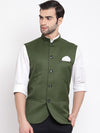 Vastramay Men Green Solid Slim Fit Woven Nehru Jacket - XL