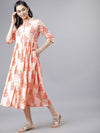 Vishudh Women Peach-Coloured Floral Print Fit and Flare Dress