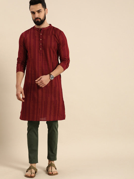 Anouk Men Printed Pure Cotton Straight Kurta