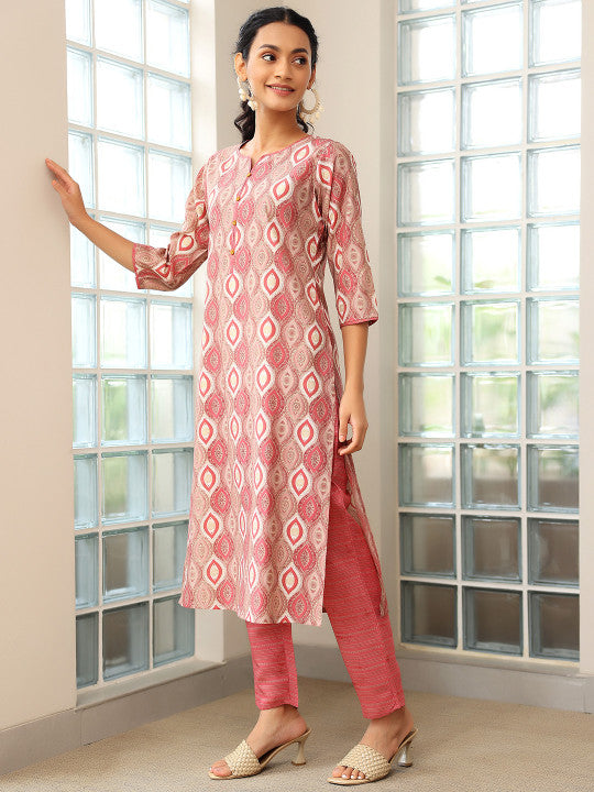 Libas Ethnic Motifs Printed Regular Notch Neck Kurta with Trousers & Dupatta