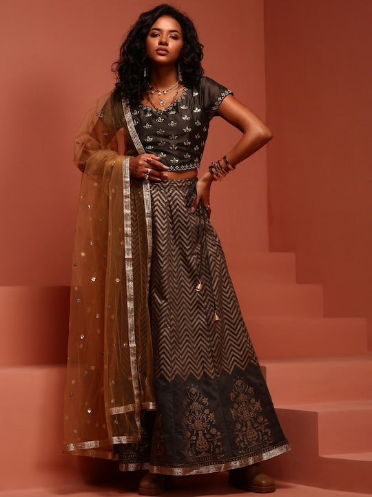 Dark Brown Heavy Designer Work Partywear/Wedding Special Lehenga Choli -  Indian Heavy Anarkali Lehenga Gowns Sharara Sarees Pakistani Dresses in  USA/UK/Canada/UAE - IndiaBoulevard