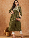 Sangria Floral Embroidered V-Neck Empire Anarkali Kurta