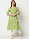 IMARA Floral Printed V Neck A-Line Pure Cotton Kurta