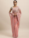 Kasee Peach-Coloured Floral Embroidered Net Saree