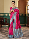 Satrani Pink Ethnic Motifs Woven Design Zari Banarasi Saree