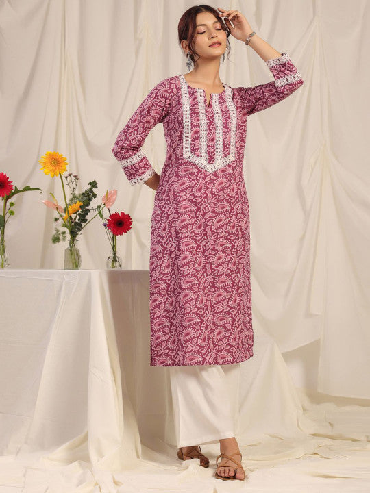 anayna Women Floral Printed Thread Work Kurta