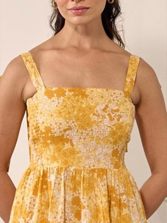 anayna Floral Printed Sleeveless Cotton Fit & Flared Ethnic Dress