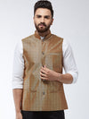 Sojanya Men Copper Coloured Woven Design Nehru Jacket