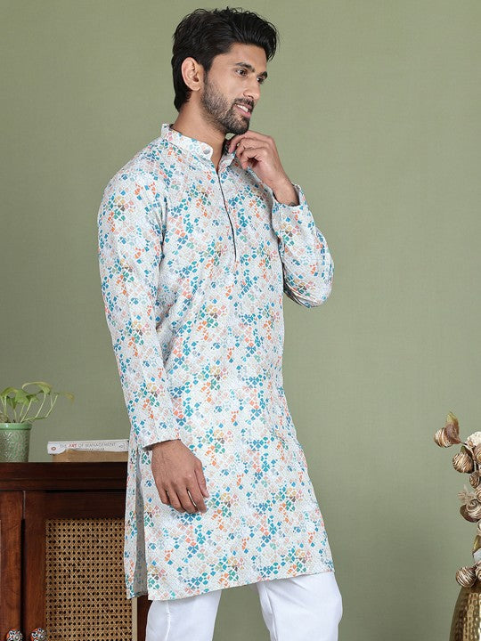 Anouk Floral Printed Mandarine Collar Straight Kurta