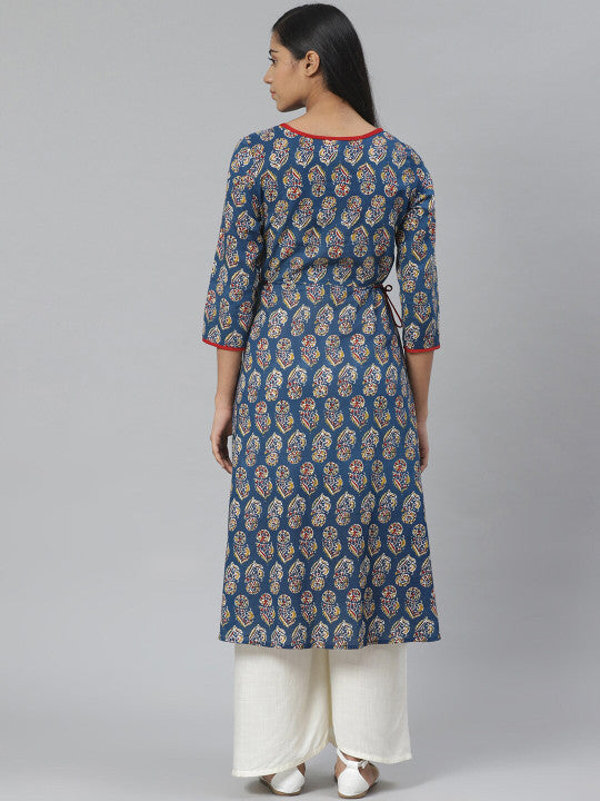 anayna Women Blue Ethnic Motifs Printed Block Print Maternity Kurta
