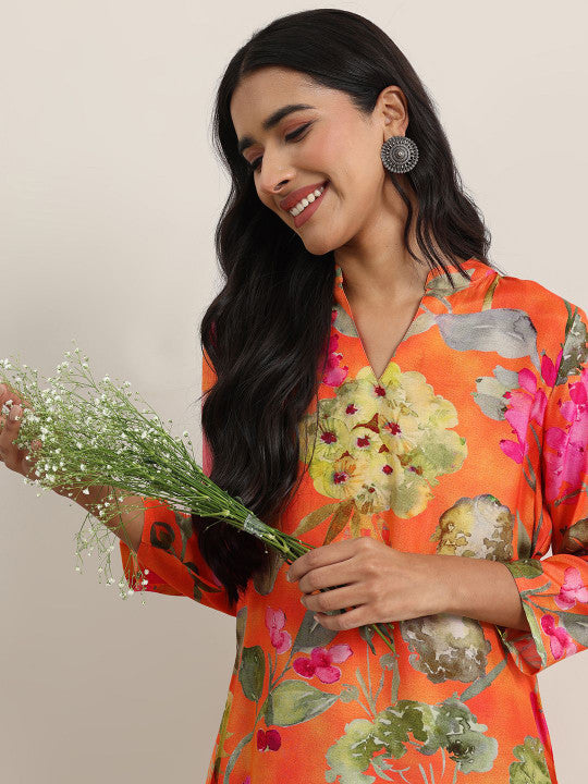 Women Mandarin Collar Printed Tunic