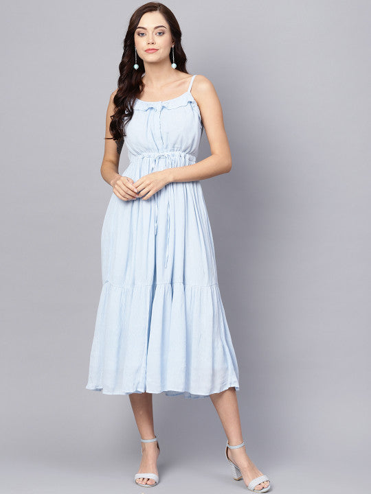 anayna Women Blue Solid Empire Dress