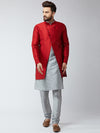 Sojanya Men Maroon & Grey Self-Design Sherwani Set