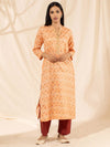 Likha Orange Printed Straight Kurta With Embroidered Placket LIKKUR107 - M