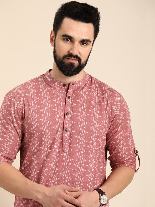Anouk Men Geometric Printed Pure Cotton Short Kurta