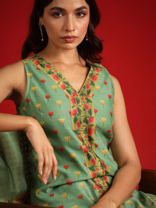 anayna Women Floral Printed Kurta with Trousers & With Dupatta