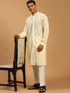 Vastramay Geometric Embroidered Mandarin Collar Chikankari Kurta With Pyjamas