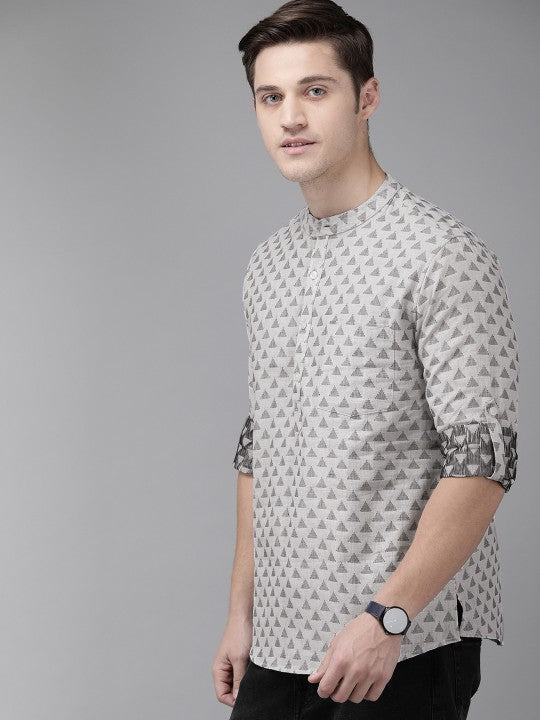 Anouk Men Grey & Black Woven Design Straight Short Kurta