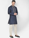 Deyann Men Navy Blue Floral Embroidered Kurta - XL