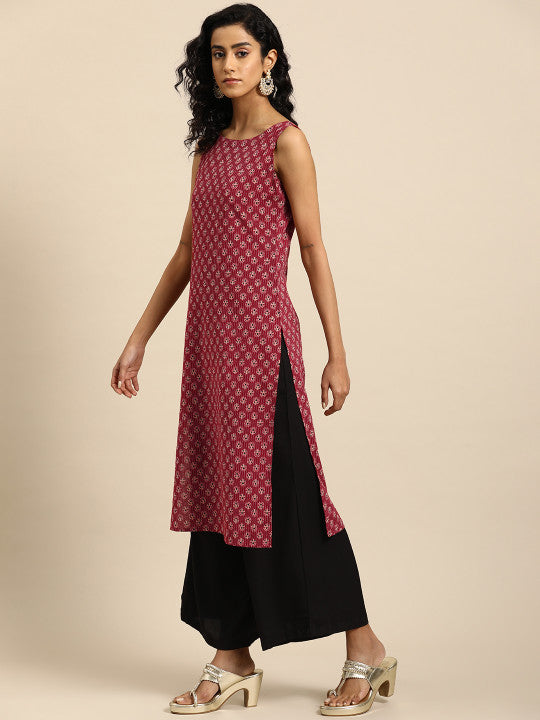 anayna Women Ethnic Motifs Printed Kantha Work Dobby Kurta