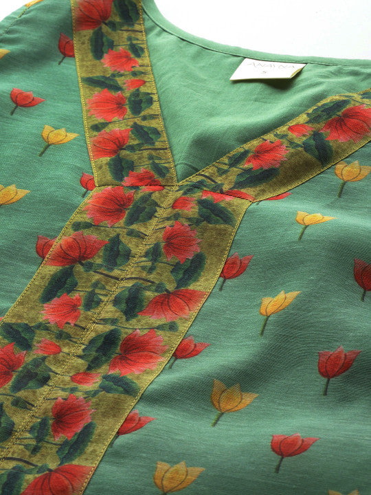 anayna Women Floral Printed Kurta with Trousers & With Dupatta