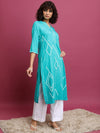 Vishudh Turquoise Blue Geometric Printed Mandarin Collar Straight Kurta