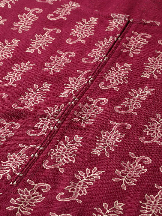 anayna Women Maroon & Golden Printed Straight Kurta