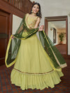 Odette Lime Green Embroidered Semi Stitched Lehenga with Blouse & Dupatta (Set of 3)