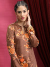 Vishudh Brown Floral Printed Straight Kurta