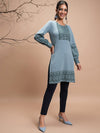 Vishudh Floral Printed Puff Sleeves Straight Kurta