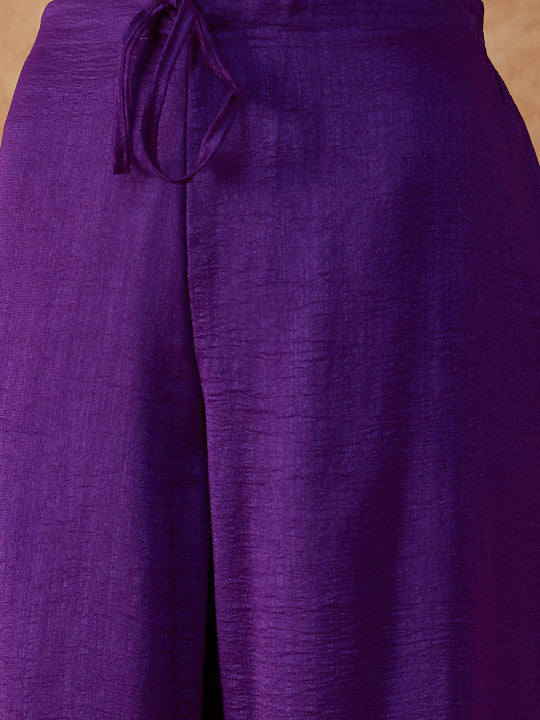 Sangria Alia Cut Ethnic Motifs Embroidered Anarkali Kurta With Palazzo & Dupatta Set