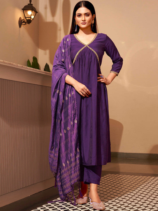 Empire Beads and Stones Anarkali Kurta With Trousers & Dupatta