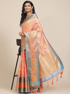 Silk Land Peach-Coloured Woven Design Phulkari Ikat Saree