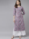 Yufta Women Lavender & Green Pure Cotton Floral Print Kurta