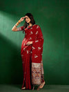 Sangria Red Geometric Woven Designed Zari Sarees