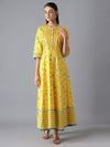 Aurelia Yellow & Green Ethnic Motifs Pure Cotton Maxi Dress