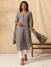 Likha Grey Kurta Palazzo Dupatta Set with Tonal Chikankari Embroidery LIKSKD276 (Set of 2)