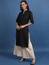 Vishudh Black Mandarin Collar Straight Kurta