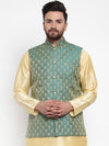 Jompers Men Green & Gold-Toned Woven Design Nehru Jacket