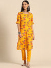 Sangria Floral Printed Puff Sleeve Kurta with Trousers