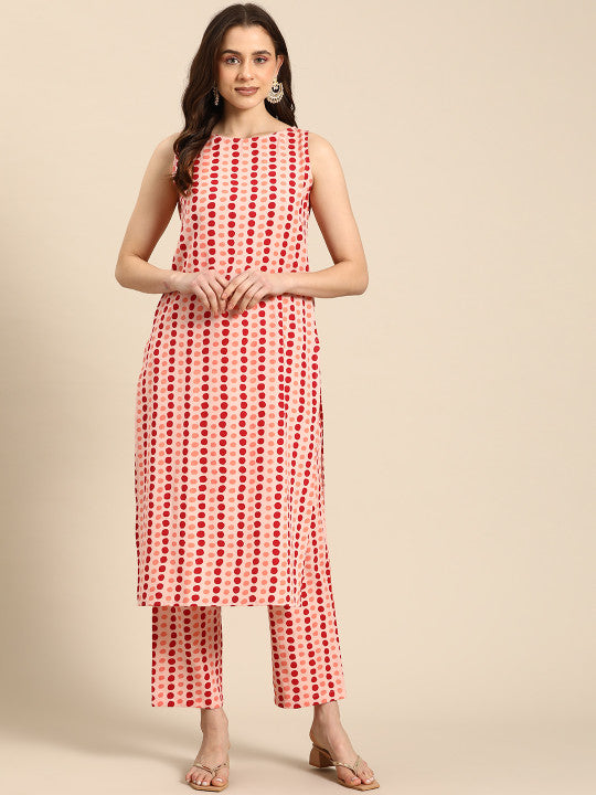 anayna Polka Dots Printed Boat Neck Kurta with Trousers