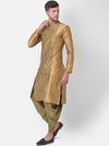 Deyaan Men Brown Printed Panelled Dupion Silk Kurta with Dhoti Pants