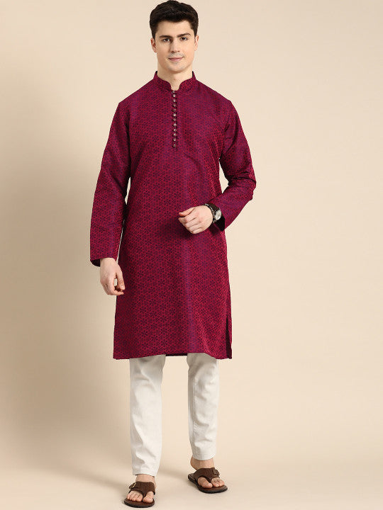 Anouk Men Floral Self Printed Long Kurta