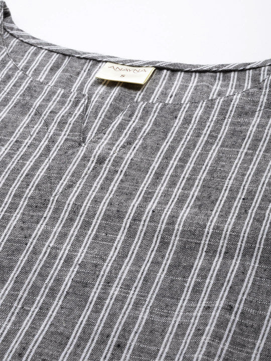 anayna Women Striped Regular Pure Cotton Kurta with Trousers