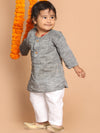 Vastramay Sishu Boys Grey and White Pure Cotton Kurta with Pyjama