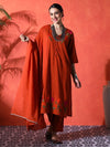Sangria Embroidered A-Line 100% Cotton Kurta & Trousers Kurta Set
