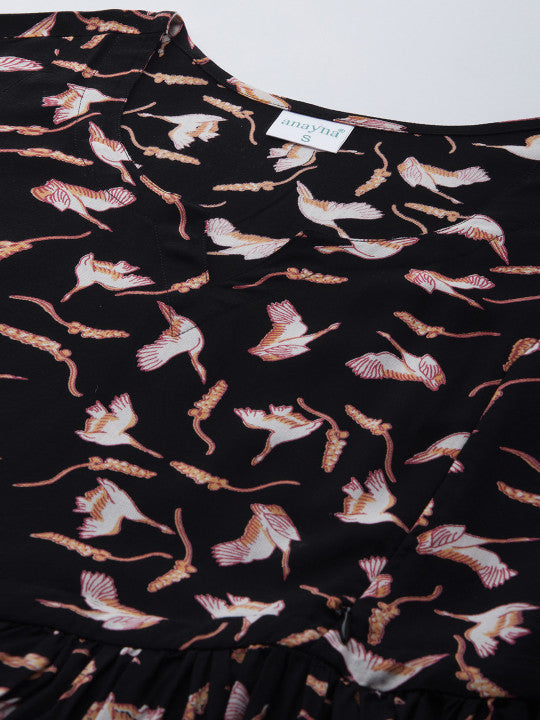 Women Black & Off-White Printed Maternity A-Line Dress