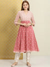 House of Pataudi Women Pink Ethnic Motifs Embroidered Jashn Kurta